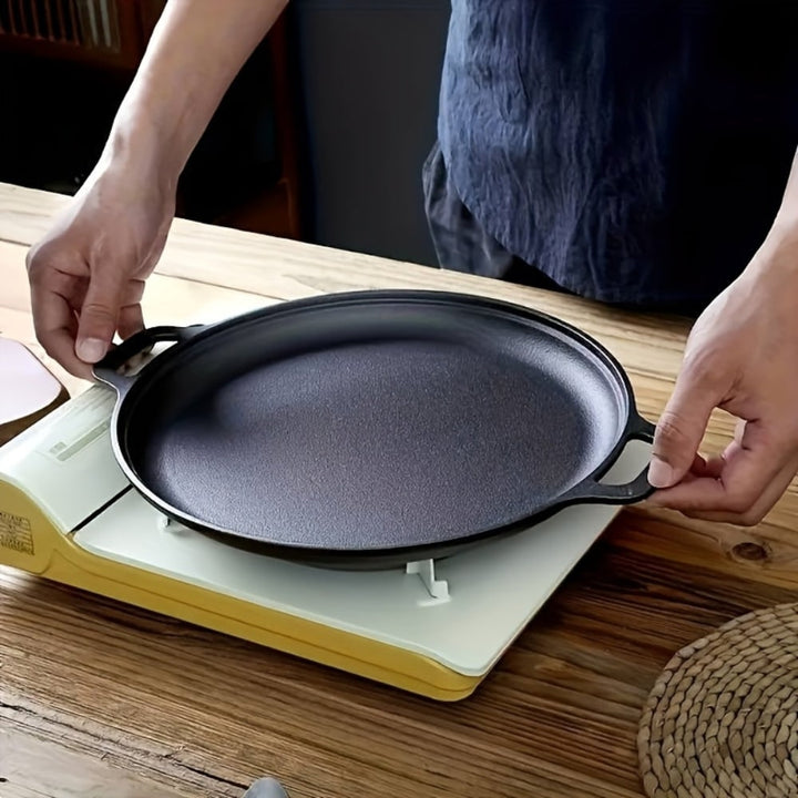 Cast Iron Pan Round Flat Bottom Low Sides with Two Integrated Handles