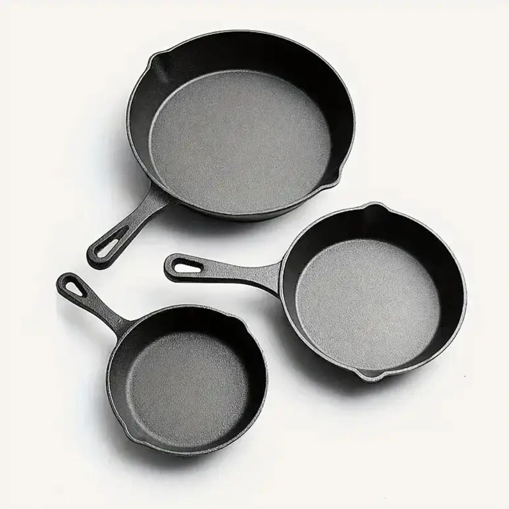 Cast Iron Pan Round Induction Compatible Textured with Two Pouring Spouts