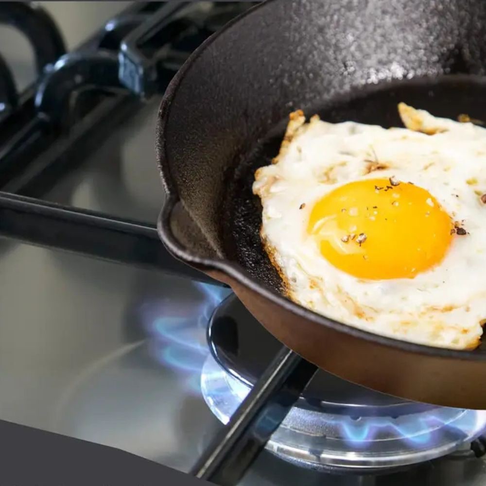 Cast Iron Pan Round Induction Compatible Textured with Two Pouring Spouts