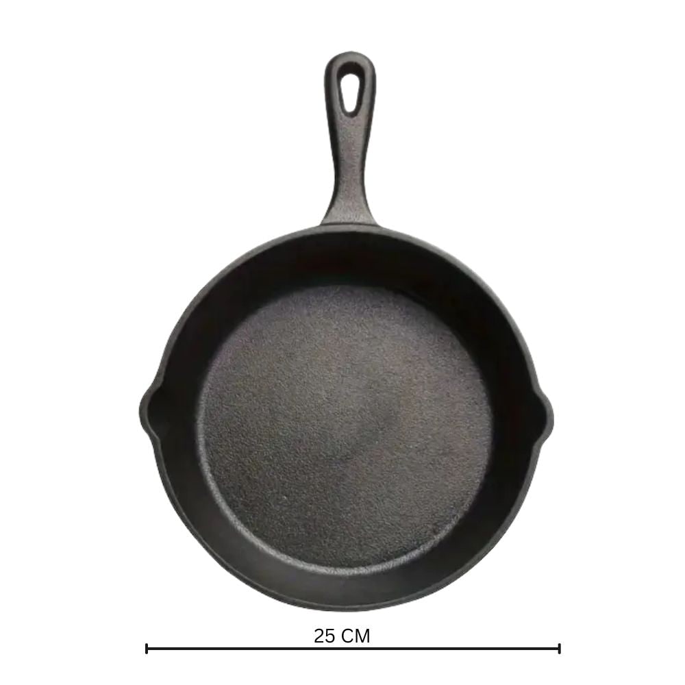 Cast Iron Pan Round Induction Compatible Textured with Two Pouring Spouts