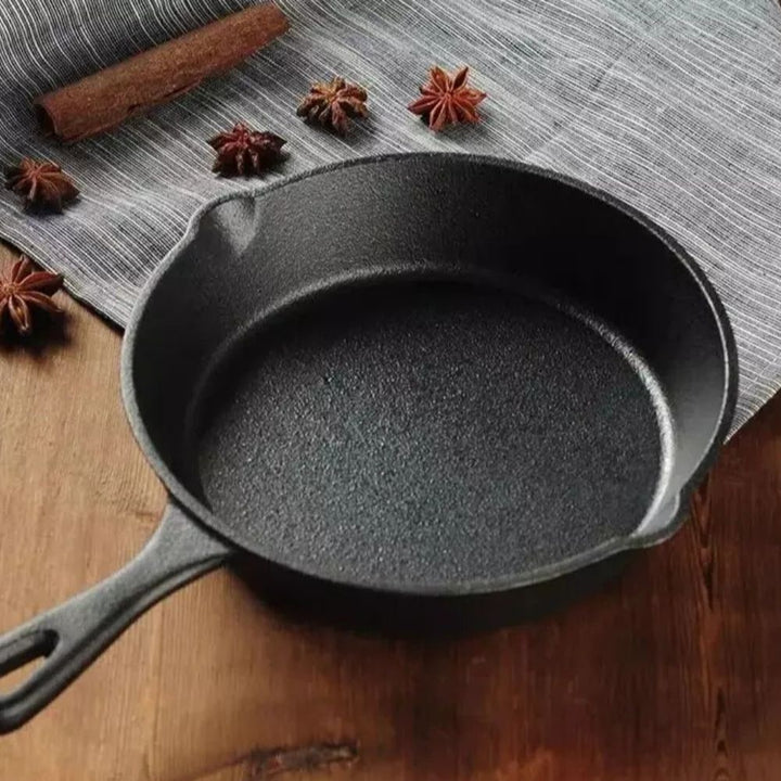 Cast Iron Pan Round Induction Compatible Textured with Two Pouring Spouts