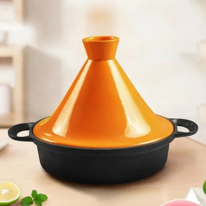 Cast Iron Tagine | 26cm Enamelled Base with Conical Ceramic Lid