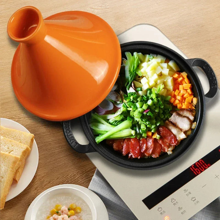 Cast Iron Tagine | 26cm Enamelled Base with Conical Ceramic Lid