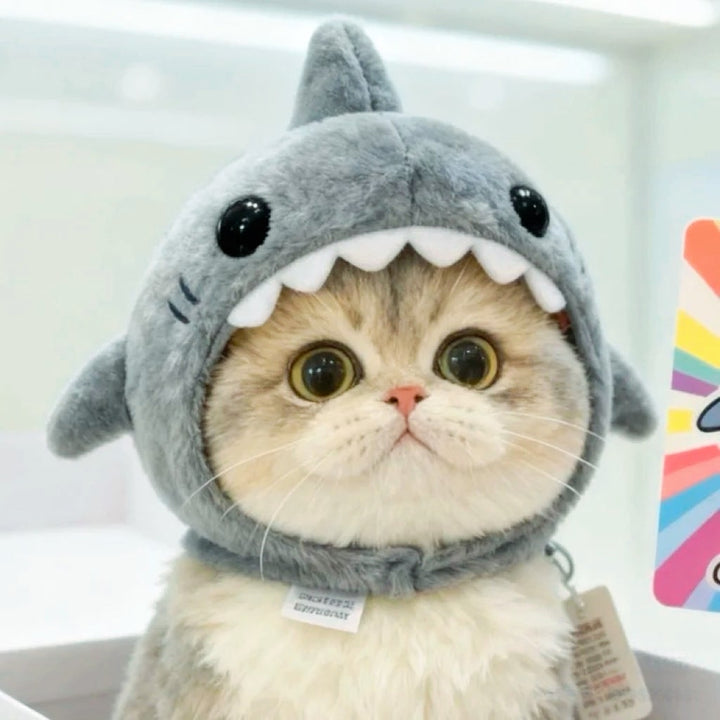 Cat Costume Hat Shark Embroidered Padded Adjustable with Hook-and-Loop Strap