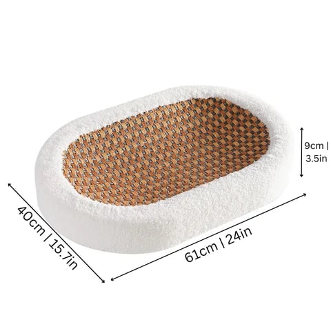 Cat Scratcher Bed Oval Low-Profile Plush Bolster with Woven Scratch Pad