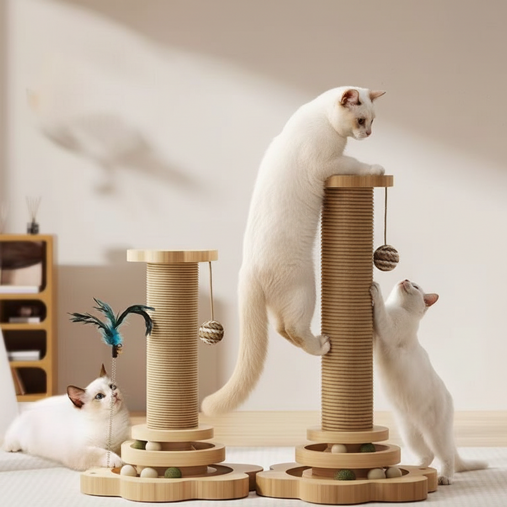 Cat Scratching Post Activity Centre | Sisal Scratch Post with Ball Track & Feather Toy | Protects Furniture & Healthy Claws