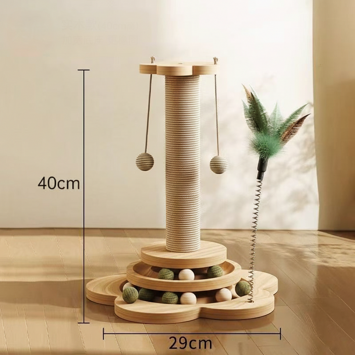Cat Scratching Post Activity Centre | Sisal Scratch Post with Ball Track &amp; Feather Toy | Protects Furniture &amp; Healthy Claws