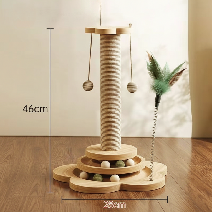 Cat Scratching Post Activity Centre | Sisal Scratch Post with Ball Track &amp; Feather Toy | Protects Furniture &amp; Healthy Claws