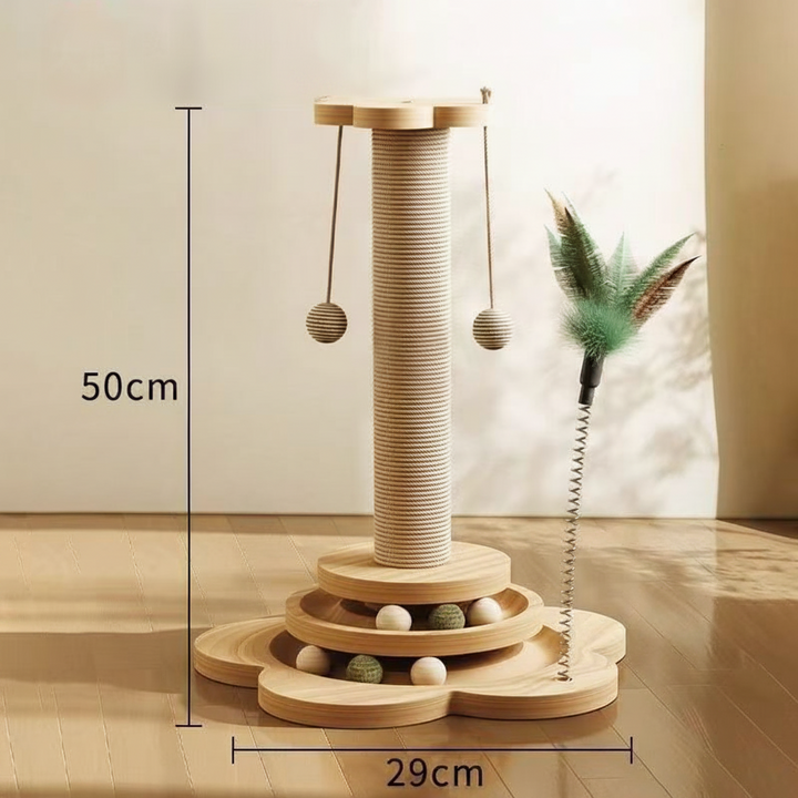 Cat Scratching Post Activity Centre | Sisal Scratch Post with Ball Track &amp; Feather Toy | Protects Furniture &amp; Healthy Claws