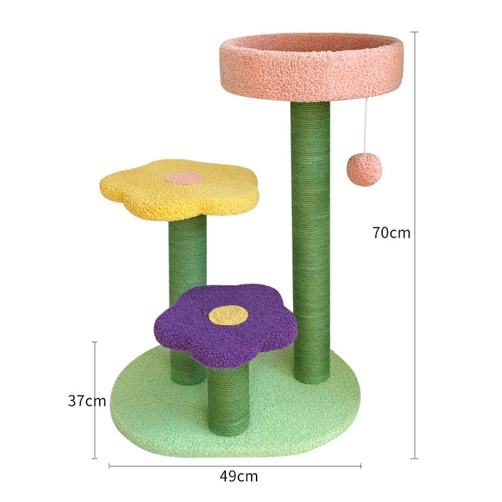 Cat Tree Condo Tower with Sisal Scratching Posts | Flower-Shaped Perches, Hanging Toy | Multi-Level Cat Furniture