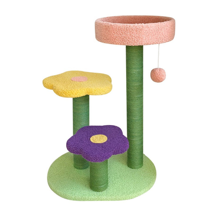 Cat Tree Condo Tower with Sisal Scratching Posts | Flower-Shaped Perches, Hanging Toy | Multi-Level Cat Furniture