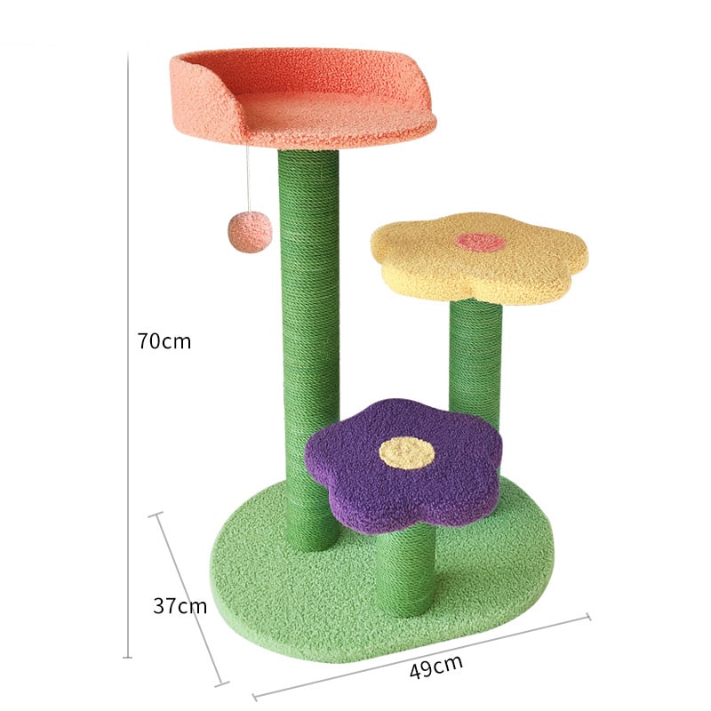 Cat Tree Condo Tower with Sisal Scratching Posts | Flower-Shaped Perches, Hanging Toy | Multi-Level Cat Furniture