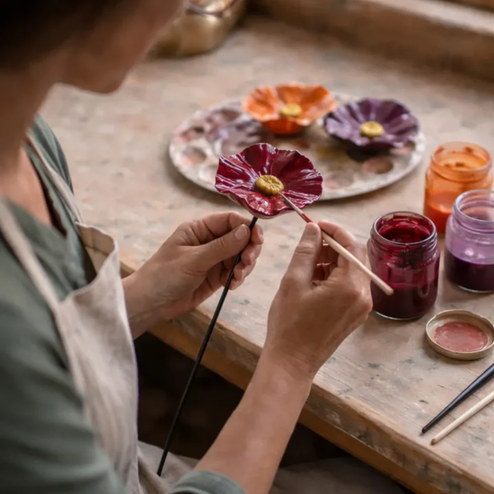 Ceramic Flower Drinking Bowls | Water Dishes for Bees, Butterflies &amp; Birds | Handmade All-Weather Design