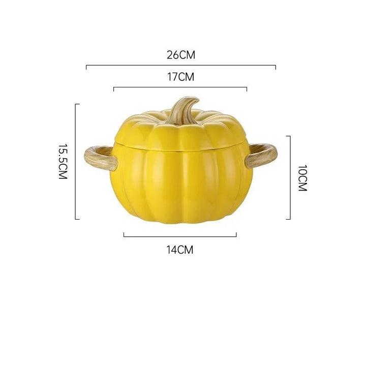 Ceramic Pumpkin Soup Bowl with Lid | Handled Tureen for Soup, Ramen &amp; Stew | Retains Heat for Cosy Autumn &amp; Halloween Meals