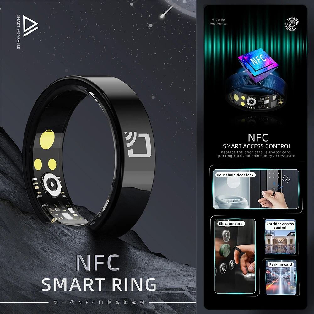 Ceramic Smart Ring with NFC Access Control | Heart Rate, Blood Pressure & Oxygen Monitoring | IP68 Waterproof 7mm Design