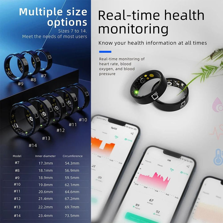 Ceramic Smart Ring with NFC Access Control | Heart Rate, Blood Pressure &amp; Oxygen Monitoring | IP68 Waterproof 7mm Design