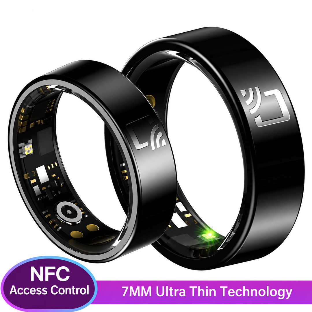Ceramic Smart Ring with NFC Access Control | Heart Rate, Blood Pressure & Oxygen Monitoring | IP68 Waterproof 7mm Design