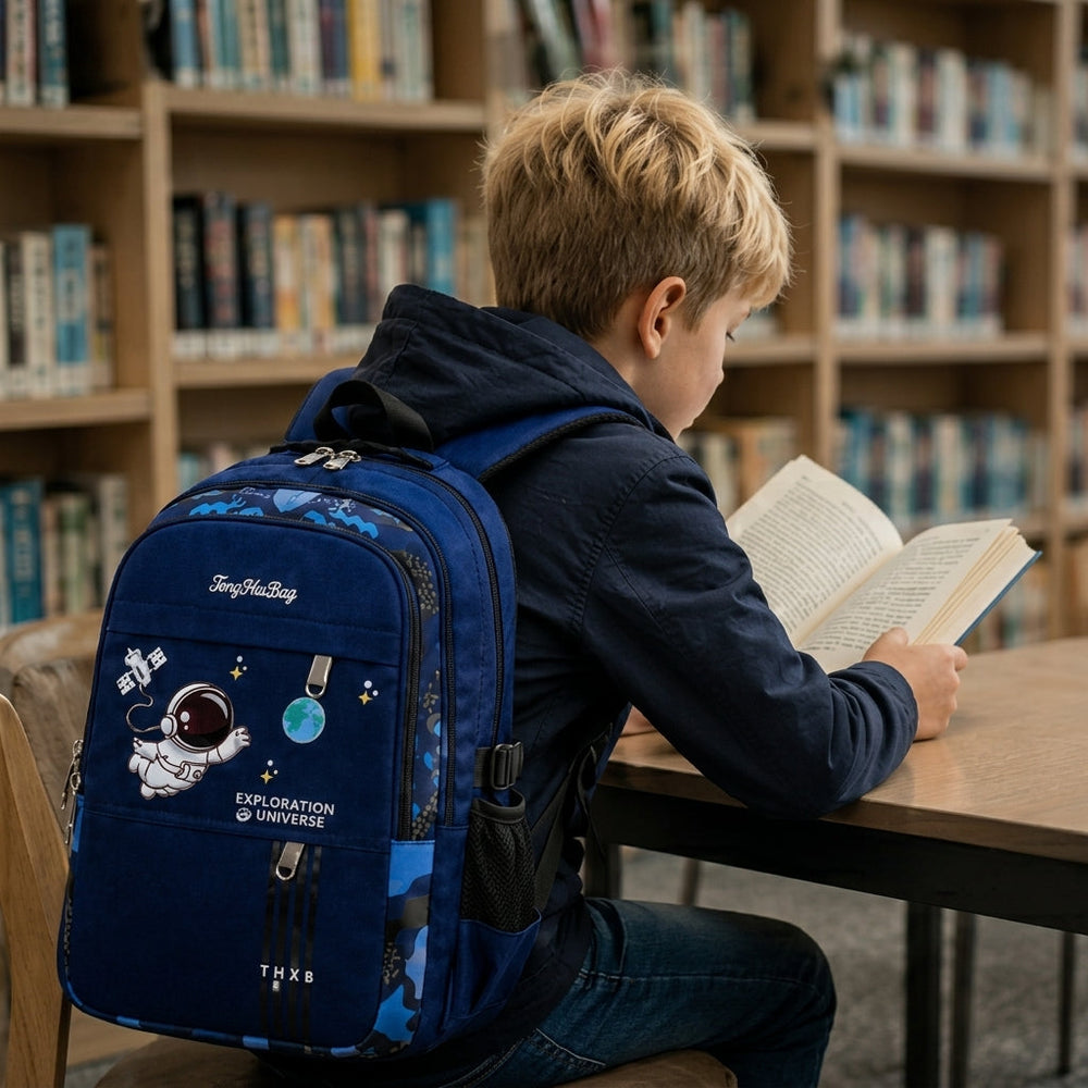 Children's School Backpack | Astronaut Print, Bottle Pocket