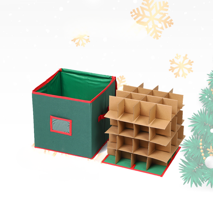 Christmas Ornament Storage Box | Holds Up to 64 Ornaments with Adjustable Dividers | Dust &amp; Moisture Resistant Fabric