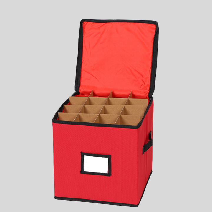 Christmas Ornament Storage Box | Holds Up to 64 Ornaments with Adjustable Dividers | Dust &amp; Moisture Resistant Fabric