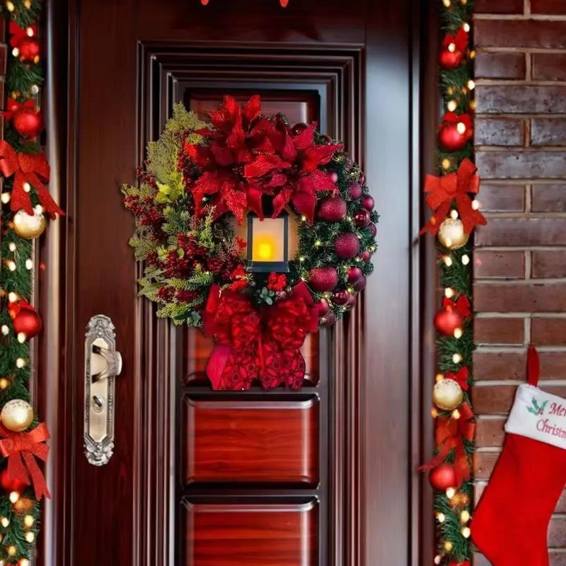 Christmas Wreath Pre-Lit LED Battery Operated Sturdy Frame with Large Bow