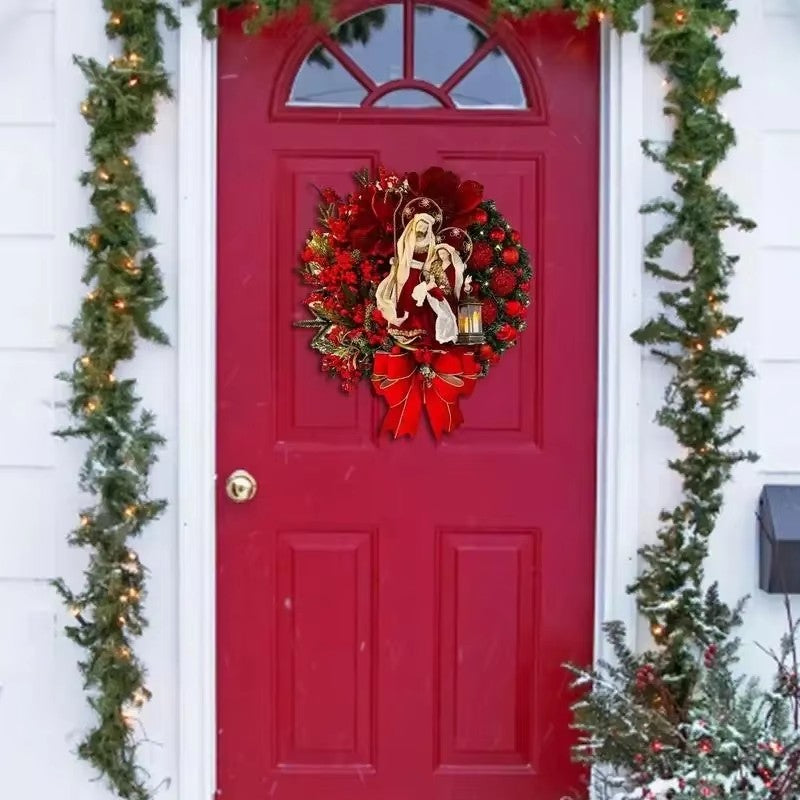 Christmas Wreath Pre-Lit LED Battery Operated Sturdy Frame with Large Bow