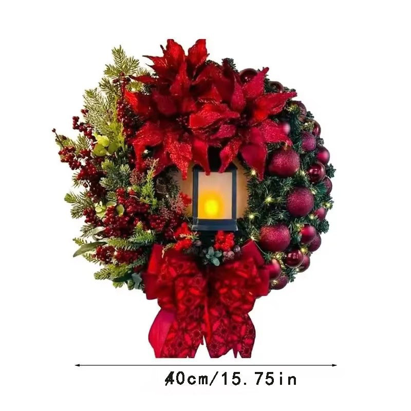 Christmas Wreath Pre-Lit LED Battery Operated Sturdy Frame with Large Bow
