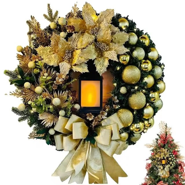 Christmas Wreath Pre-Lit LED Battery Operated Sturdy Frame with Large Bow