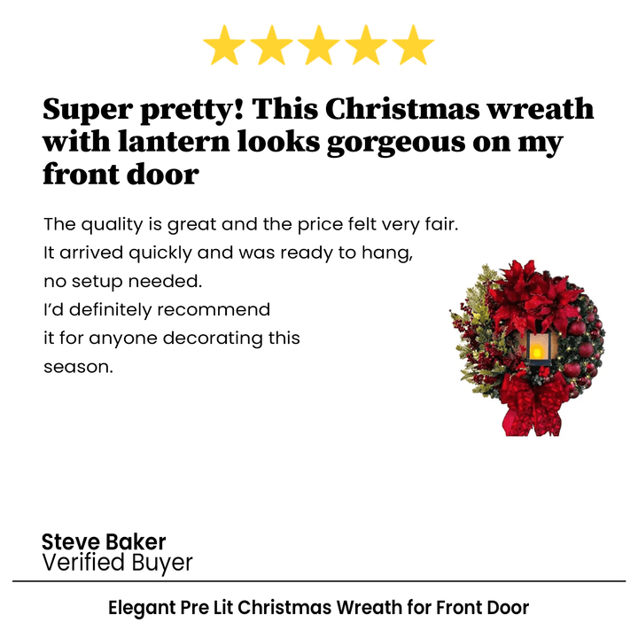 Christmas Wreath Pre-Lit LED Battery Operated Sturdy Frame with Large Bow