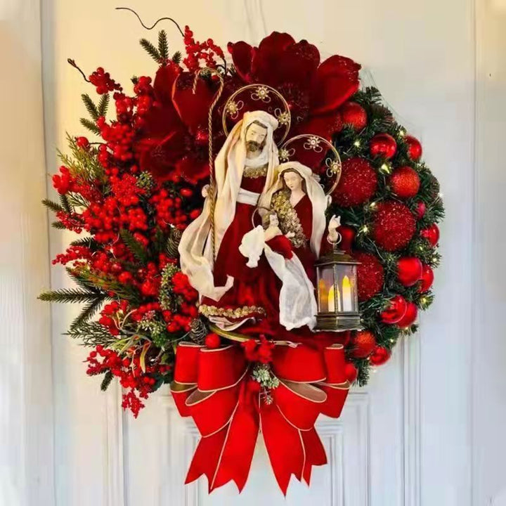 Christmas Wreath Pre-Lit LED Battery Operated Sturdy Frame with Large Bow