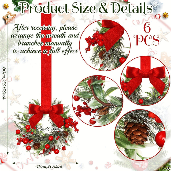 Christmas Wreath Set | Red Bows, Pinecones &amp; Greenery | Lightweight Polyester, Reusable Hanging Door Decor for Holidays