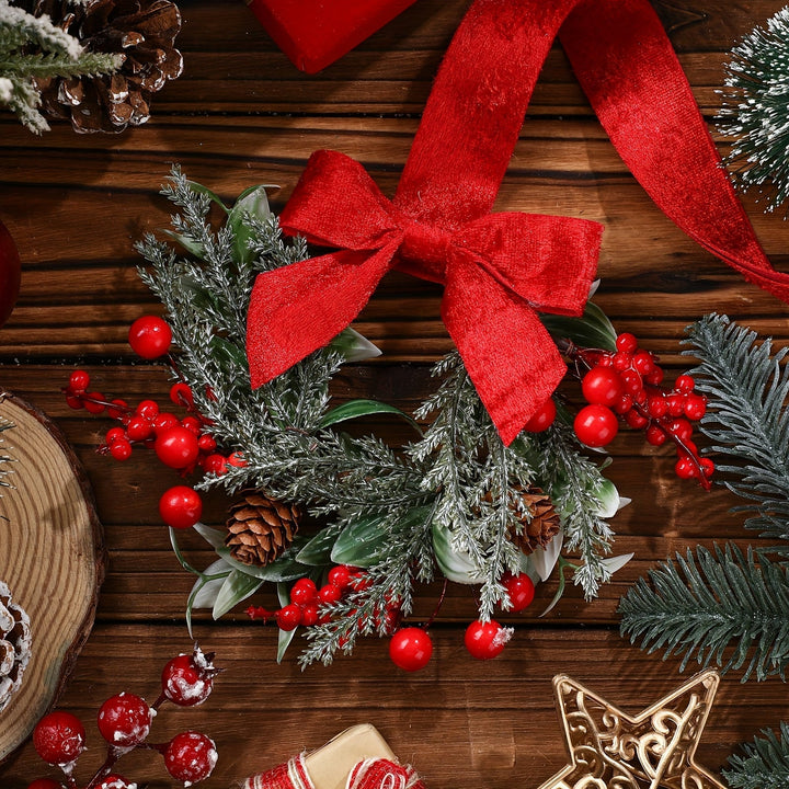Christmas Wreath Set | Red Bows, Pinecones &amp; Greenery | Lightweight Polyester, Reusable Hanging Door Decor for Holidays
