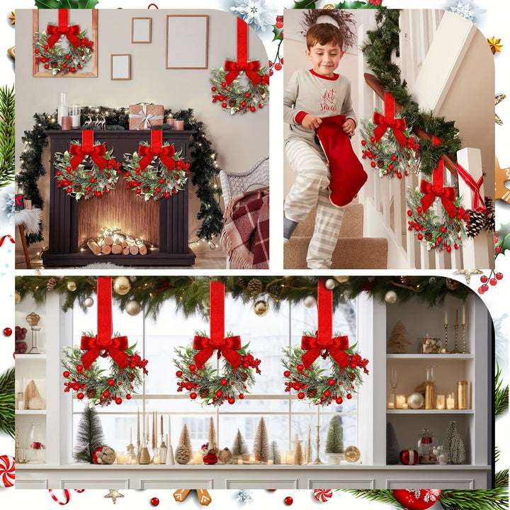 Christmas Wreath Set | Red Bows, Pinecones &amp; Greenery | Lightweight Polyester, Reusable Hanging Door Decor for Holidays