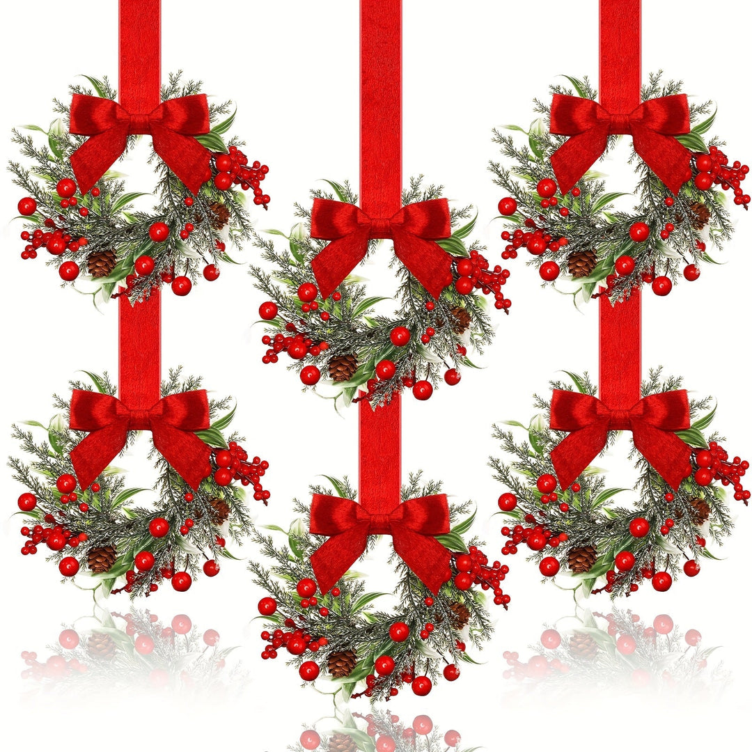 Christmas Wreath Set | Red Bows, Pinecones &amp; Greenery | Lightweight Polyester, Reusable Hanging Door Decor for Holidays