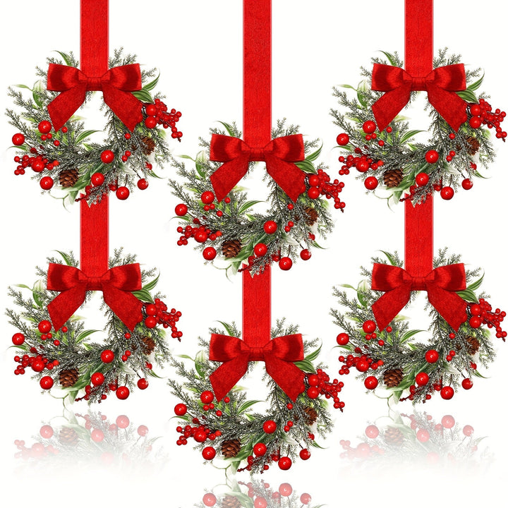 Christmas Wreath Set | Red Bows, Pinecones &amp; Greenery | Lightweight Polyester, Reusable Hanging Door Decor for Holidays