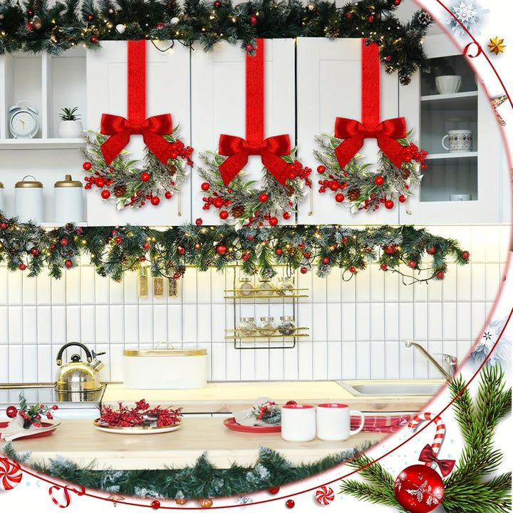 Christmas Wreath Set | Red Bows, Pinecones &amp; Greenery | Lightweight Polyester, Reusable Hanging Door Decor for Holidays
