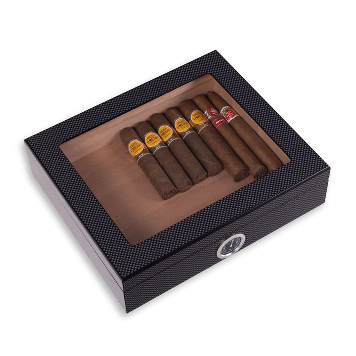 Cigar Storage Case | Clear Lid Panel, Front Hygrometer Dial