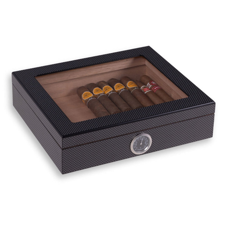 Cigar Storage Case | Clear Lid Panel, Front Hygrometer Dial