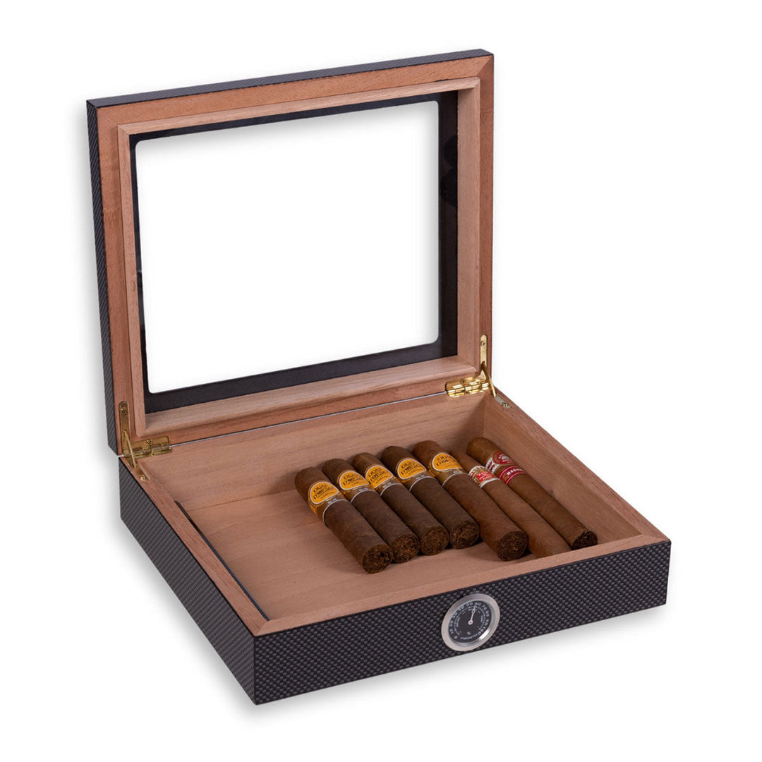 Cigar Storage Case | Clear Lid Panel, Front Hygrometer Dial