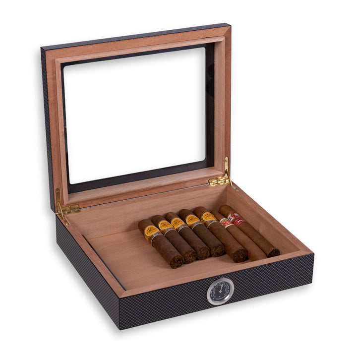Cigar Storage Case | Clear Lid Panel, Front Hygrometer Dial