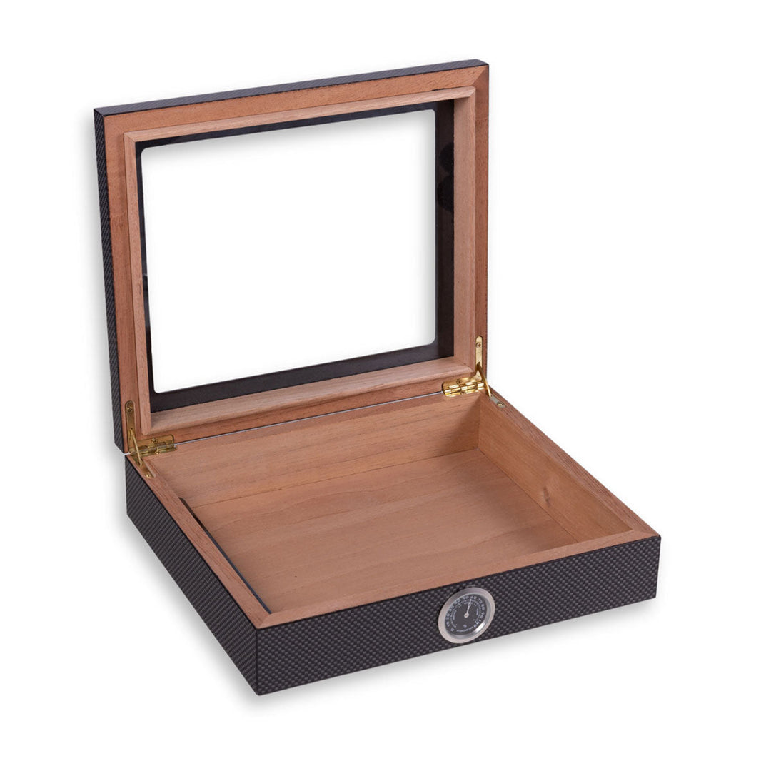Cigar Storage Case | Clear Lid Panel, Front Hygrometer Dial