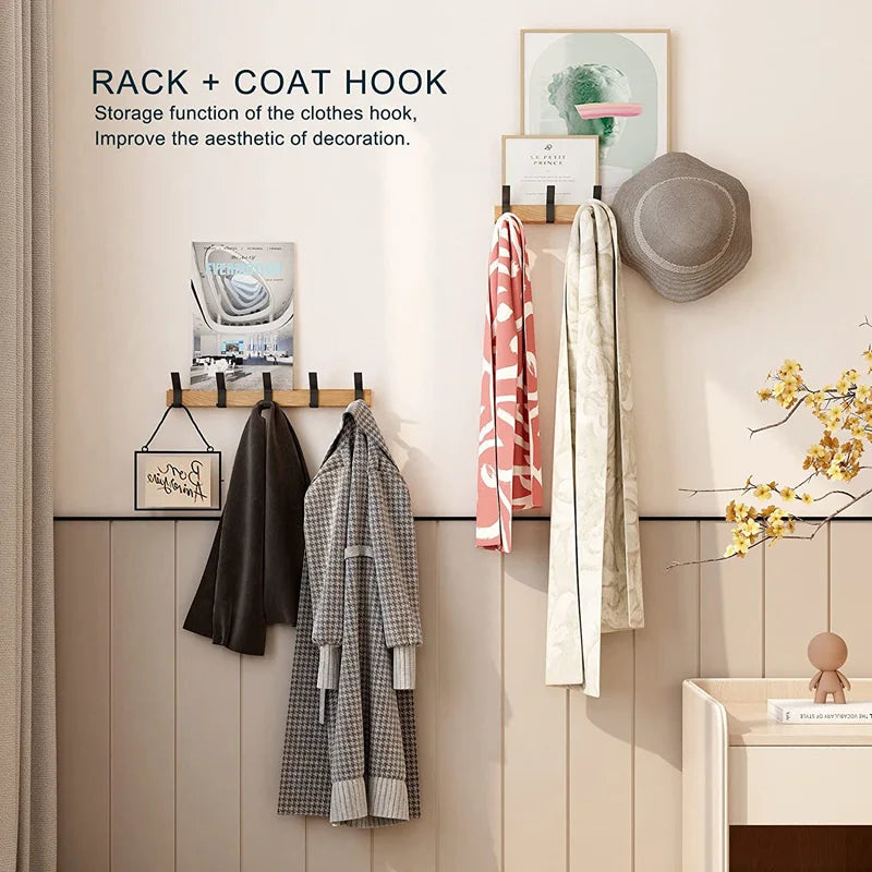 Coat Rack | Folding Dual Hooks On A Wall Mounted Rail