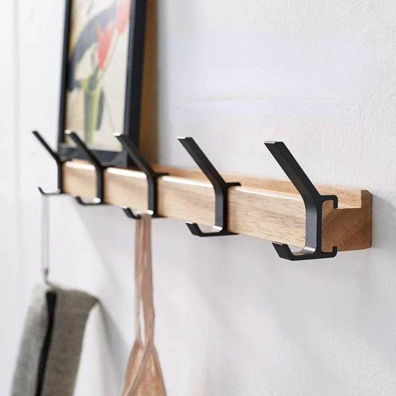 Coat Rack | Folding Dual Hooks On A Wall Mounted Rail
