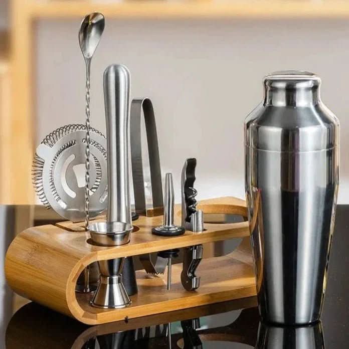 Cocktail Set Stainless Steel | 10-Piece Home Bar Tool Kit with Shaker & Ice Tongs | Rust-Resistant, Easy to Clean