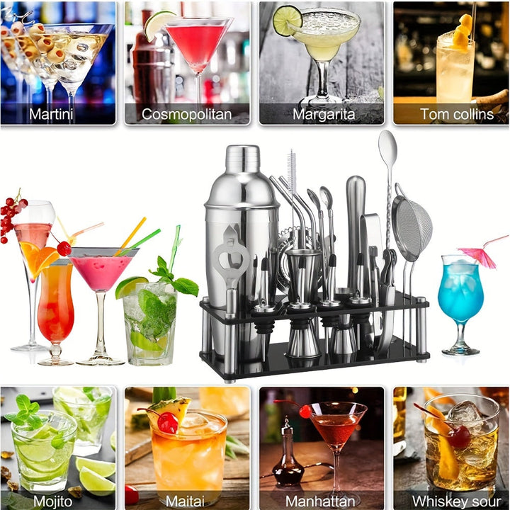 Cocktail Set Stainless Steel 20-Piece Dishwasher Safe with Boston Shaker