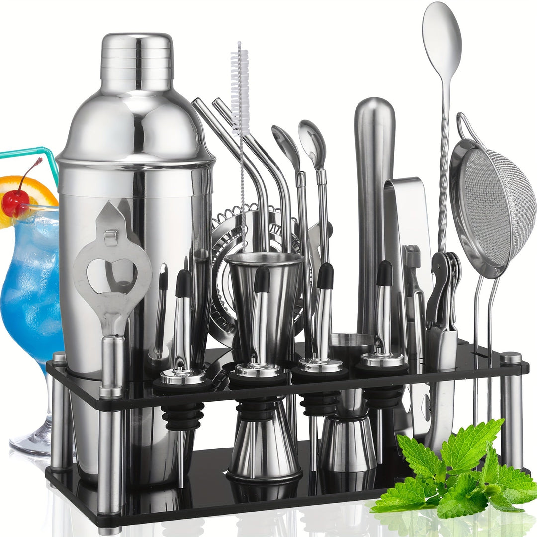 Cocktail Set Stainless Steel 20-Piece Dishwasher Safe with Boston Shaker