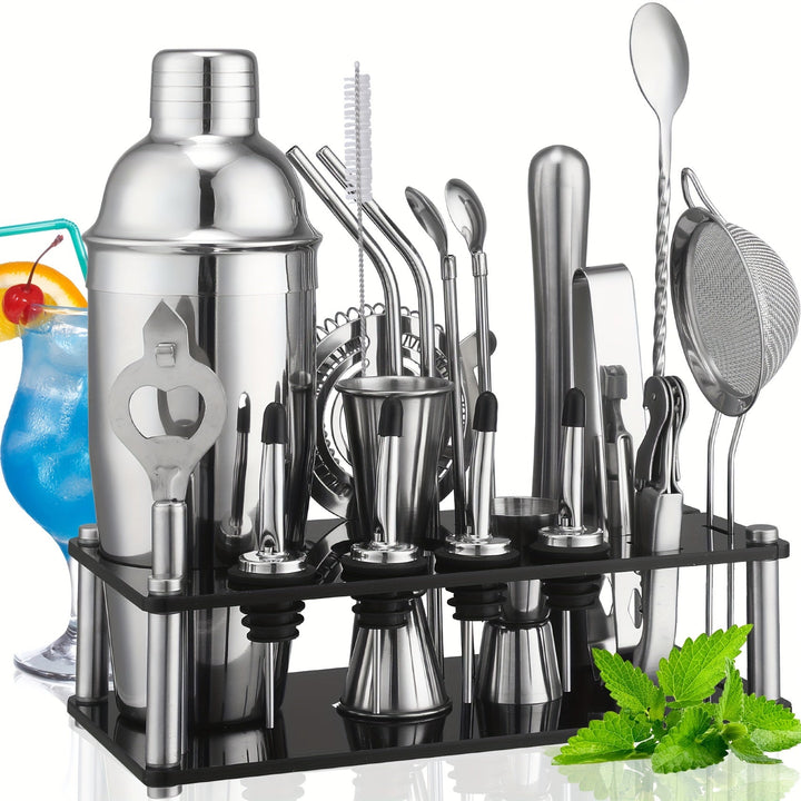 Cocktail Set Stainless Steel 20-Piece Dishwasher Safe with Boston Shaker