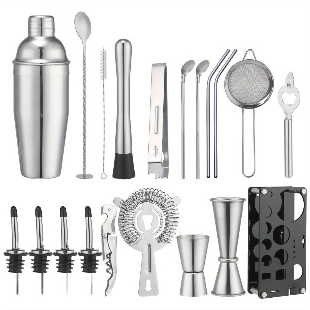 Cocktail Set Stainless Steel 20-Piece Dishwasher Safe with Boston Shaker