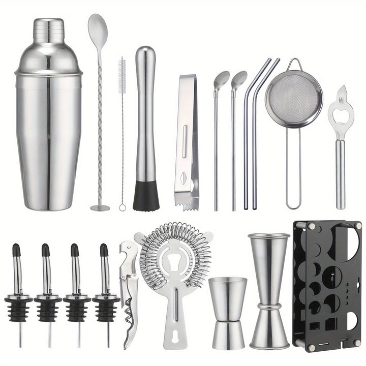 Cocktail Set Stainless Steel 20-Piece Dishwasher Safe with Boston Shaker