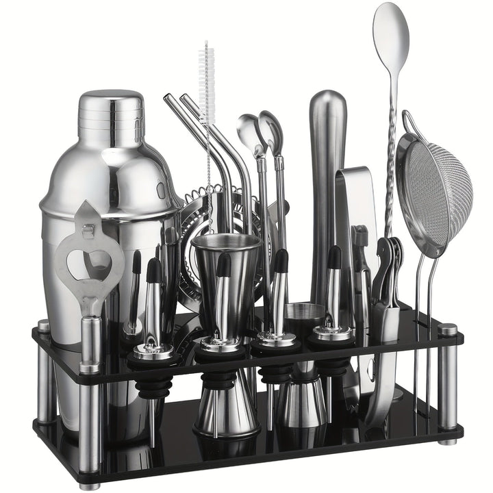 Cocktail Set Stainless Steel 20-Piece Dishwasher Safe with Boston Shaker